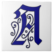 Colchester Letter A Blue Monogram Accent Tile Fliese (Vorderseite)