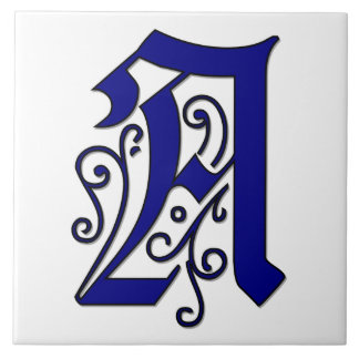 Colchester Letter A Blue Monogram Accent Tile Fliese