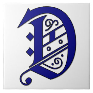Colchester Letter D Blue Monogram Accent Tile Fliese