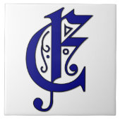 Colchester Letter E in Blue Monogram Tile Fliese (Vorderseite)