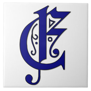 Colchester Letter E in Blue Monogram Tile Fliese