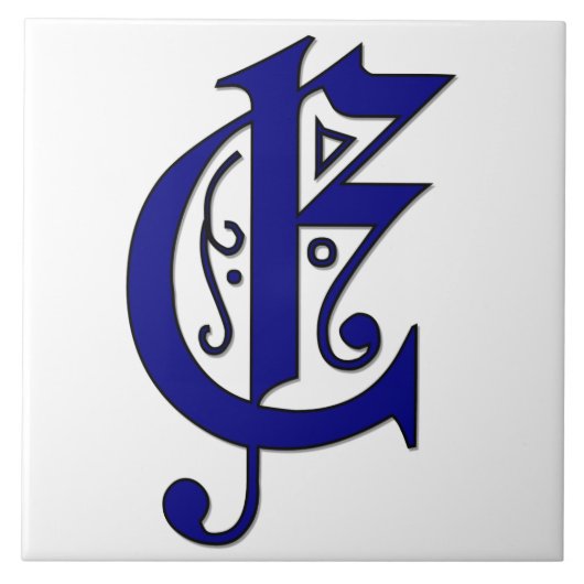 Colchester Letter E in Blue Monogram Tile Fliese (Vorderseite)