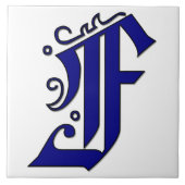 Colchester Letter F in Blue Monogram Tile Fliese (Vorderseite)
