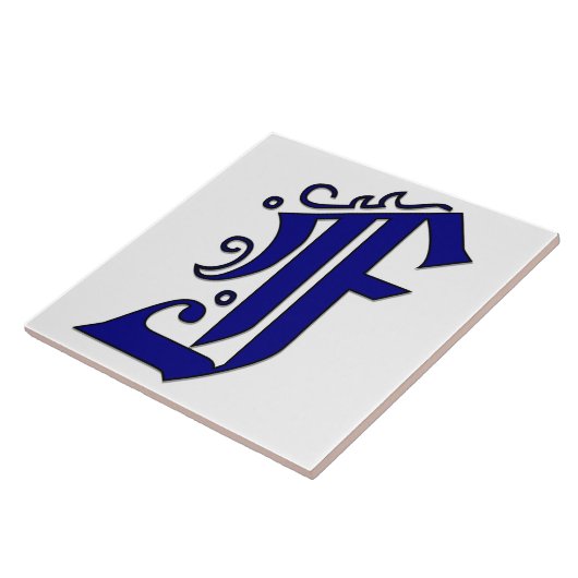 Colchester Letter F in Blue Monogram Tile Fliese (Seite)