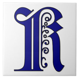 Colchester Letter K in Blue Monogram Tile Fliese