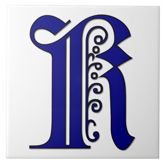 Colchester Letter K in Blue Monogram Tile Fliese (Vorderseite)