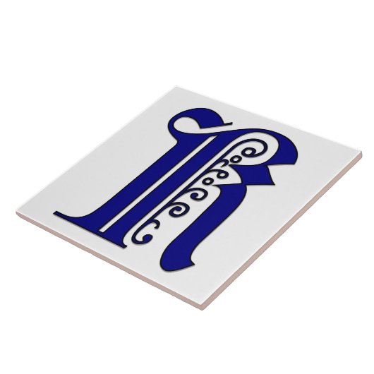 Colchester Letter K in Blue Monogram Tile Fliese (Seite)