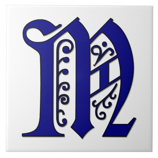 Colchester Letter M Blue Monogram Tile Fliese (Vorderseite)