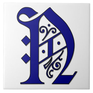Colchester Letter N in Blue Monogram Tile Fliese
