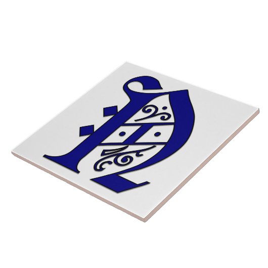 Colchester Letter N in Blue Monogram Tile Fliese (Seite)