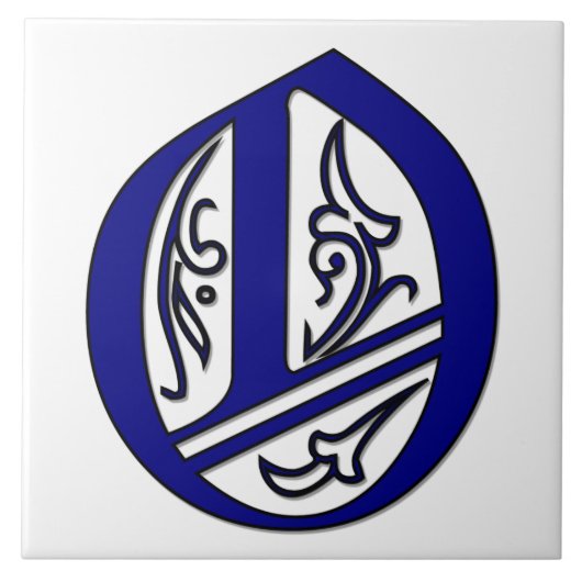 Colchester Letter O in Blue Monogram Tile Fliese (Vorderseite)