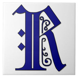 Colchester Letter R in Blue Monogram Tile Fliese
