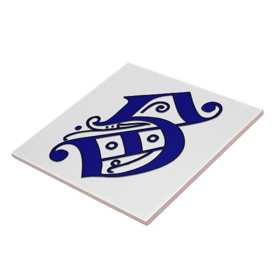 Colchester Letter S in Blue Monogram Tile Fliese (Seite)