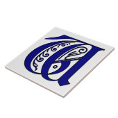 Colchester Letter W in Blue Monogram Tile Fliese (Seite)