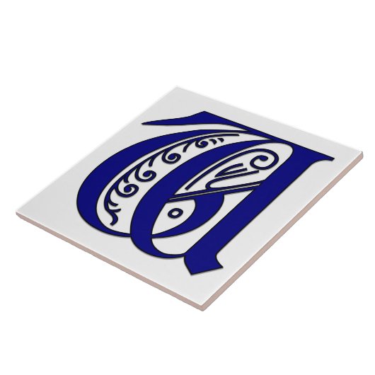 Colchester Letter W in Blue Monogram Tile Fliese (Seite)