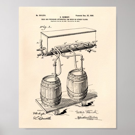 Cold Air Pressure Beer 1900 Patent Art Old Peper Poster (Vorne)