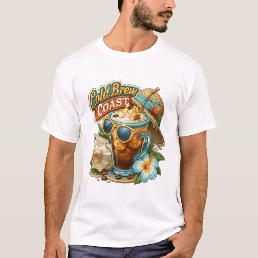 Cold Brew Coast Beach Eiskaffee T-Shirt (Vorderseite)