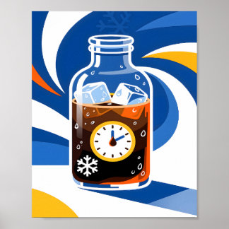 Cold Brew Coffee Time Concept Modern Blue Poster