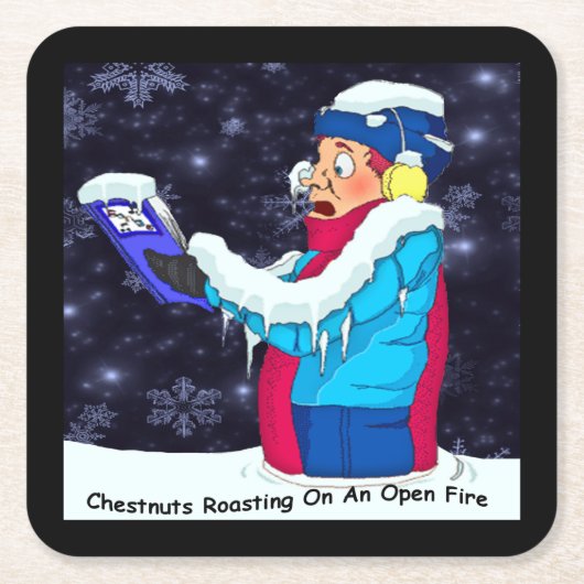 Cold Christmas Caroler Pullboard Square Untersetze Rechteckiger Pappuntersetzer (Vorderseite)