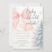 Cold Elegant A Pink Bow Coquette Baby Shower Einladung (Vorderseite)