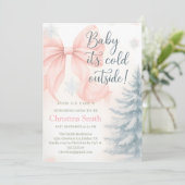 Cold Elegant A Pink Bow Coquette Baby Shower Einladung (Stehend Vorderseite)