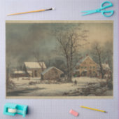 Cold Morning Farm Scene Currier & Ives Decoupage Seidenpapier (Basteln)