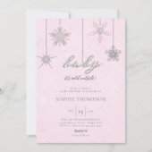 Cold Outdoor Glitzer Schneeflocken Pink Babydusche Einladung (Vorderseite)