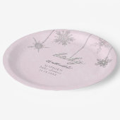 Cold Outdoor Glitzer Schneeflocken Pink Babydusche Pappteller (Schrägansicht)