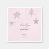 Cold Outdoor Glitzer Schneeflocken Pink Babydusche Serviette (Vorderseite)