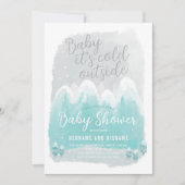 Cold Outdoor Snow Mountains Blue Baby Dusche Einladung (Vorderseite)