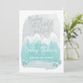 Cold Outdoor Snow Mountains Blue Baby Dusche Einladung (Stehend Vorderseite)