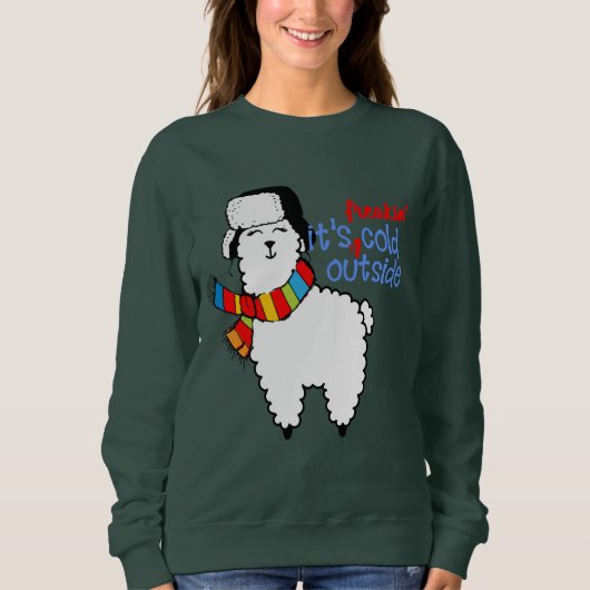 Cold Outdoor Ugly Weihnachtspulli Funny Llama Sweatshirt (Vorderseite)