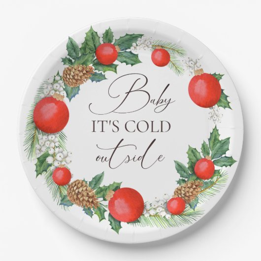 Cold Outdoor Weihnachtsbad Winter Baby Dusche Pappteller (Vorderseite)