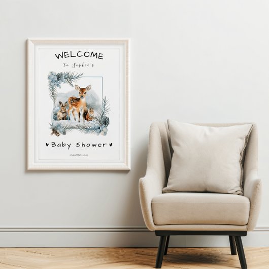 Cold Outdoor Winter Animals Baby Dusche Willkommen Poster