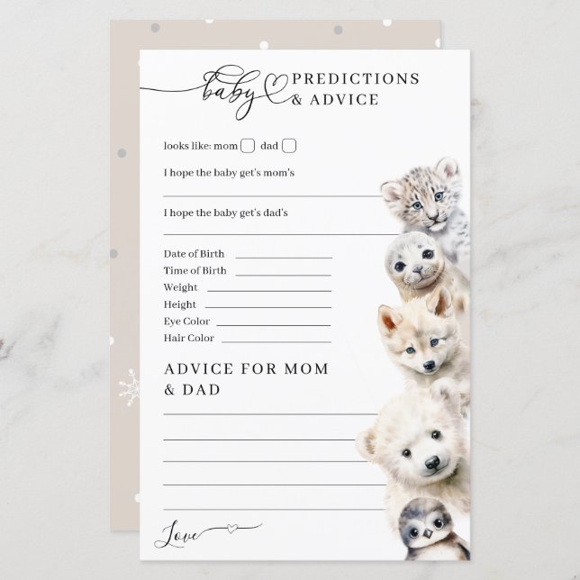 Cold Outdoor Winter Animals Baby Shower Game (Vorne/Hinten)