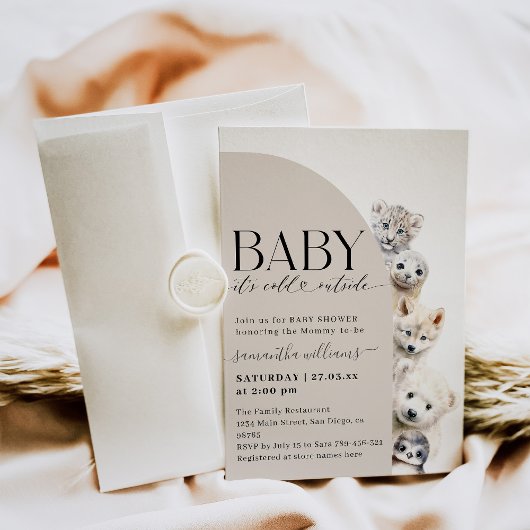 Cold Outdoor Winter Animals Babydusche Einladung