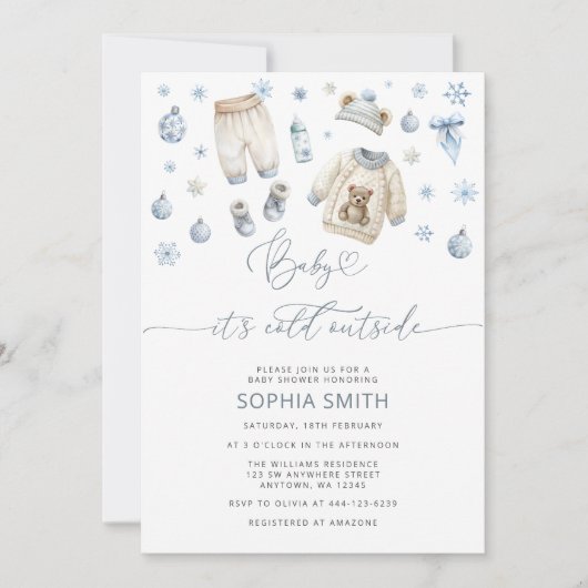 Cold Outdoor Winter Baby Kleiderdusche Einladung (Vorderseite)