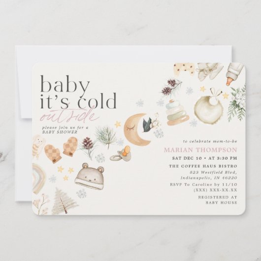 Cold Outdoor Winter Baby Shower Girl Einladung (Vorderseite)