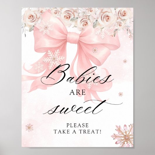 Cold Outdoor Winter Pink Bow Babies sind süß Poster (Vorne)