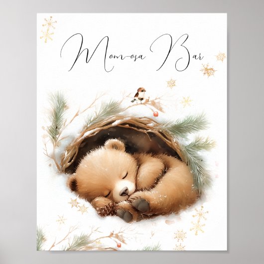 Cold Outdoor Woodland Bear Winter Baby Dusche Poster (Vorne)
