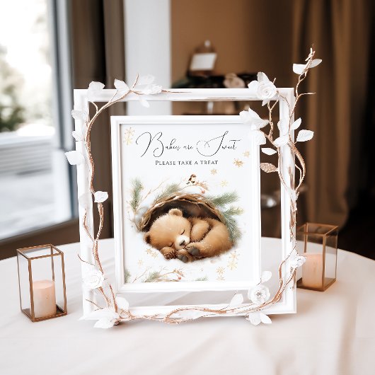 Cold Outdoor Woodland Bear Winter Baby Dusche Poster