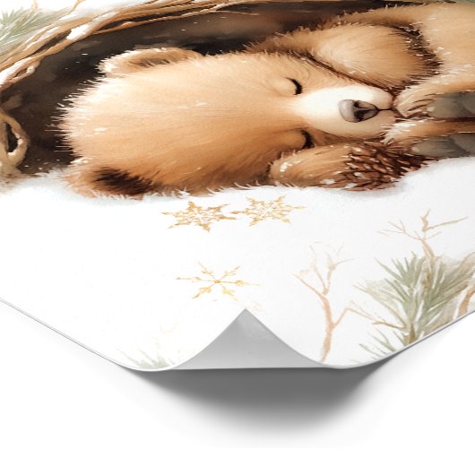 Cold Outdoor Woodland Bear Winter Baby Dusche Poster (Ecke)