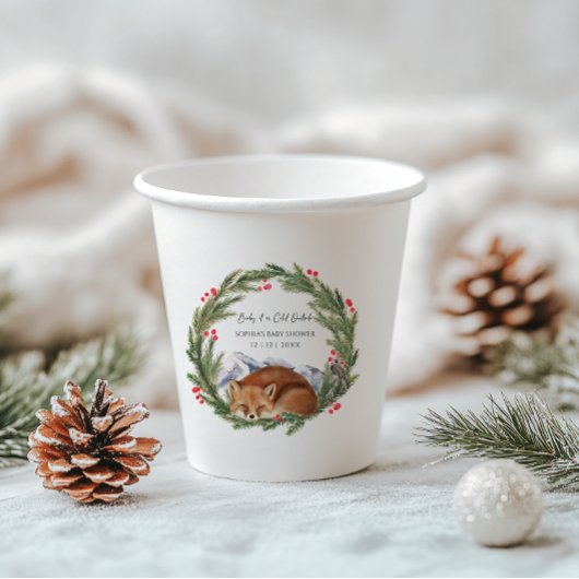 Cold Outdoor Woodland Fox Winter Baby Dusche Pappbecher