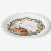 Cold Outdoor Woodland Fox Winter Baby Dusche Pappteller (Schrägansicht)