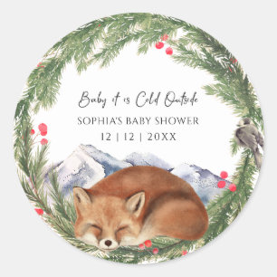Cold Outdoor Woodland Fox Winter Baby Dusche Runder Aufkleber