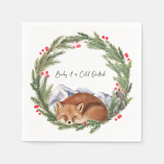 Cold Outdoor Woodland Fox Winter Baby Dusche Serviette (Vorderseite)