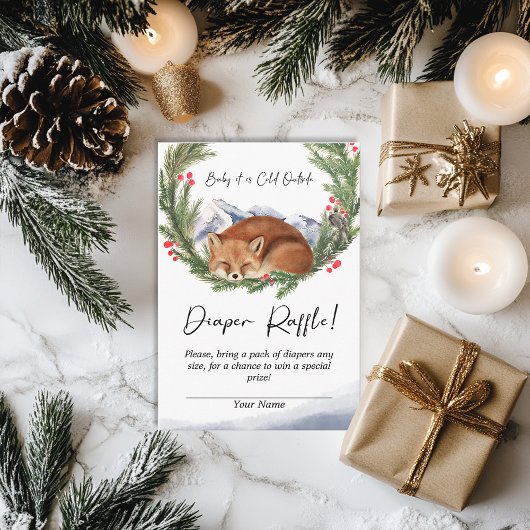 Cold Outdoorwald Fox Winter Diaper Raffle Begleitkarte