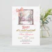 Cold Outside Blush Pink Window Girl Baby Shower Einladung (Stehend Vorderseite)