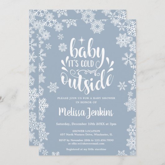 Cold Outside Boy Winter Baby Shower All In One Einladung (Vorne/Hinten)