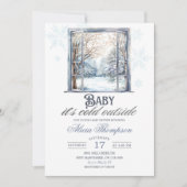 Cold Outside Dusty Blue Window Boy Baby Shower Einladung (Vorderseite)